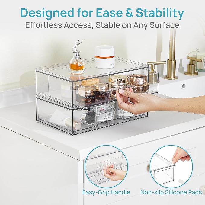 Vtopmart 12.1''W Clear Stackable Storage Drawers, 4 Pack Acrylic Plastic - Image 8