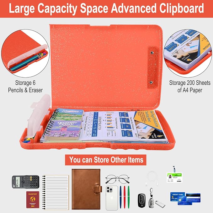 HWPRATO Glitter Clipboard with Storage, Clip Boards 8.5x11 with Pen Holder - Image 3