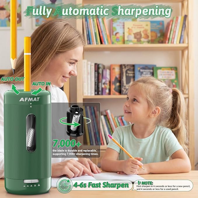 AFMAT Electric Pencil Sharpener, Auto in & Out, 5 Nibs, 7K+ Uses, Fully - Image 2