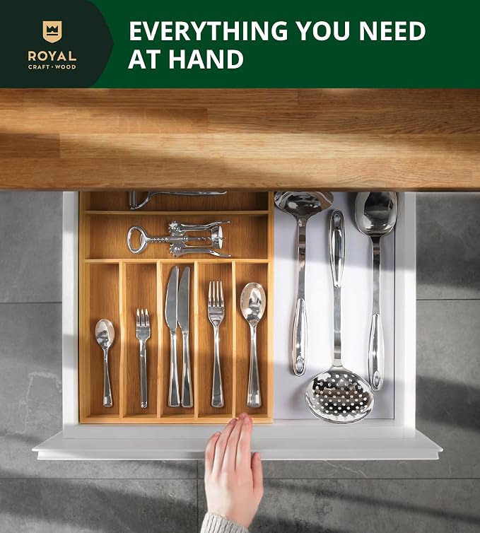 ROYAL CRAFT WOOD Luxury Bamboo Utensil Rack and Silverware Organizer, Kitchen - Image 5