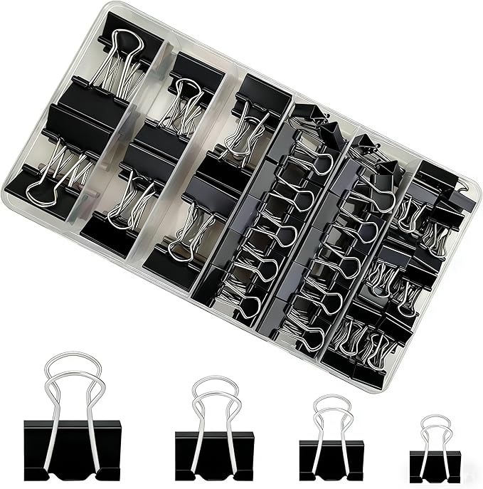 106 Pcs Black Binder Clips Paper Clamps Kit Assorted Sizes Large, Small，X Small by Unknown