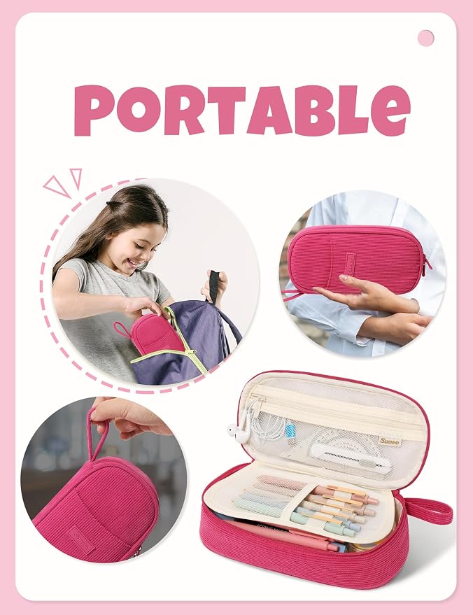 SUNEE Cute Pencil Case, Large Pencil Pouch, Soft Corduroy Fabric Big Pencil Bag - Image 5