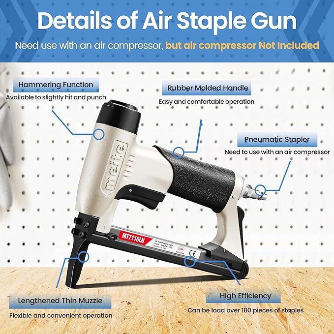 meite MT7116LN Pneumatic Upholstery Stapler 22 Gauge 71 Series 3/8" Crown 1/4" - Image 5