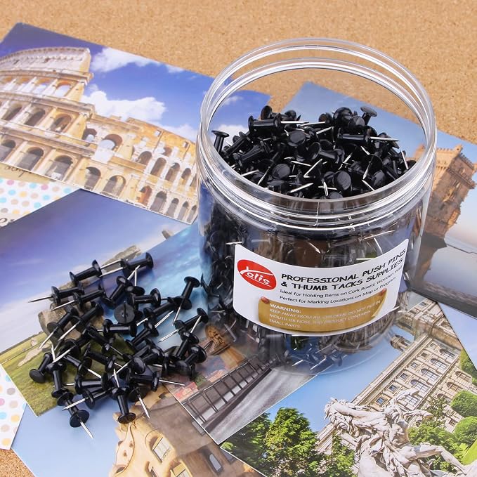 Black Push Pins 600 Count, Standard Dark Thumb Tacks - Image 4