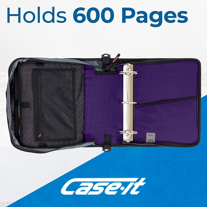 Case-it Mighty Zip Tab School Zipper Binder | 3-Inch O-Rings, 600-Sheet Capacity - Image 3