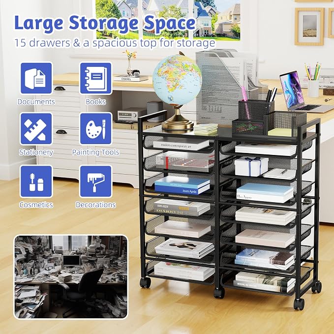 Simple Trending 15-Tier Rolling File Cart, Desk File Organizer - Image 3