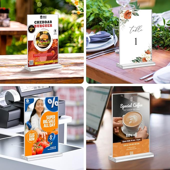 Acrylic Sign Holder 5x7, 6 Pack Clear Plastic Table Display Vertical - Image 6