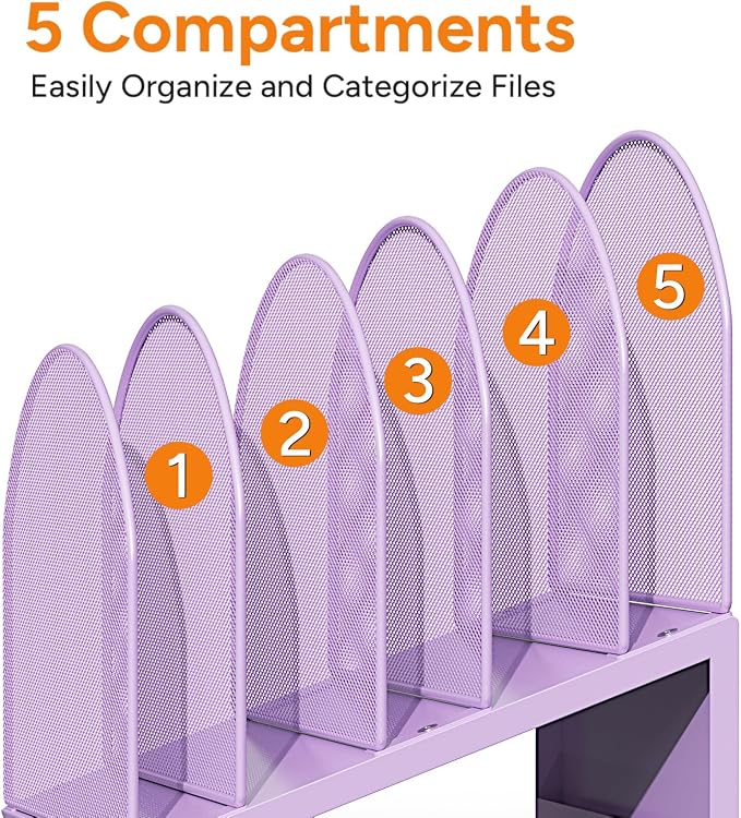 5-Section Desk File Organizer, Metal Mesh Folder Organizer - Image 6