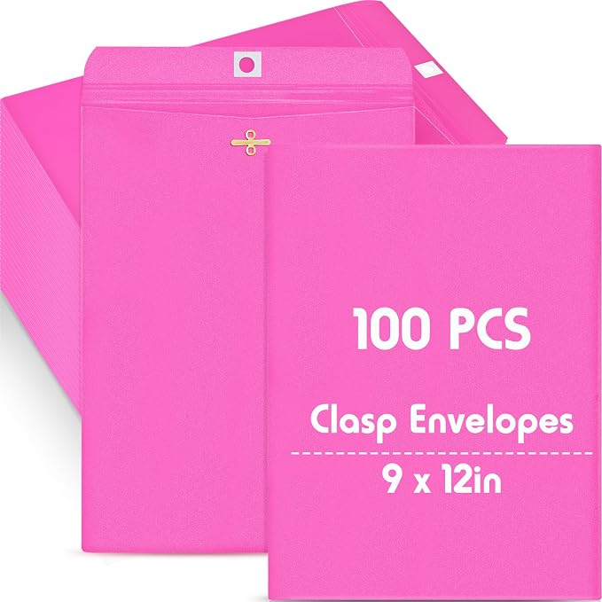 Geyee 100 Pcs Clasp Manilla Envelopes 9 x 12 Inch Gummed Colored Envelopes by Geyee