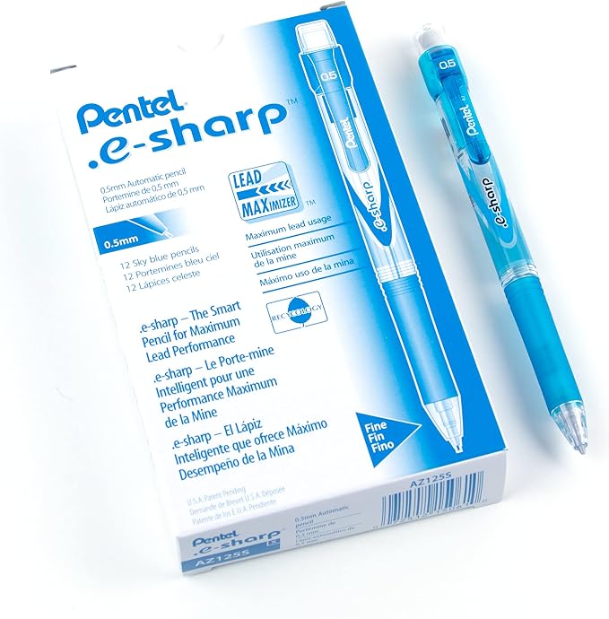 Pentel E-Sharp Mechanical Pencil, 0.50 mm, Sky Blue Barrel, 12- Count by PentelofAmerica