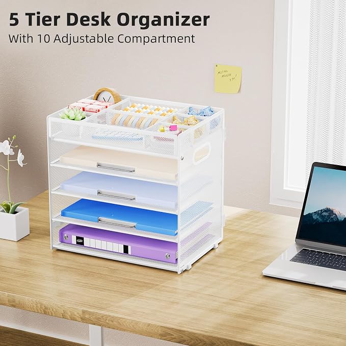 Marbrasse 5 Tier Paper Organizer Letter Tray, Mesh Desk File Organizer - Image 6
