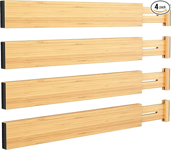 BAMEOS Bamboo Expandable Drawer Dividers – Fits 13.3"–19" Drawers, Bathroom by BAMEOS