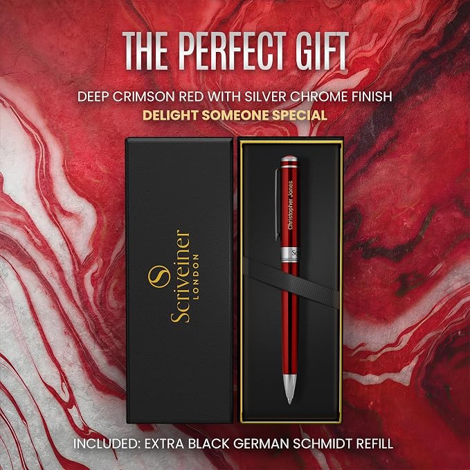 Scriveiner Personalized Deep Crimson Red Ballpoint Pen - Image 3