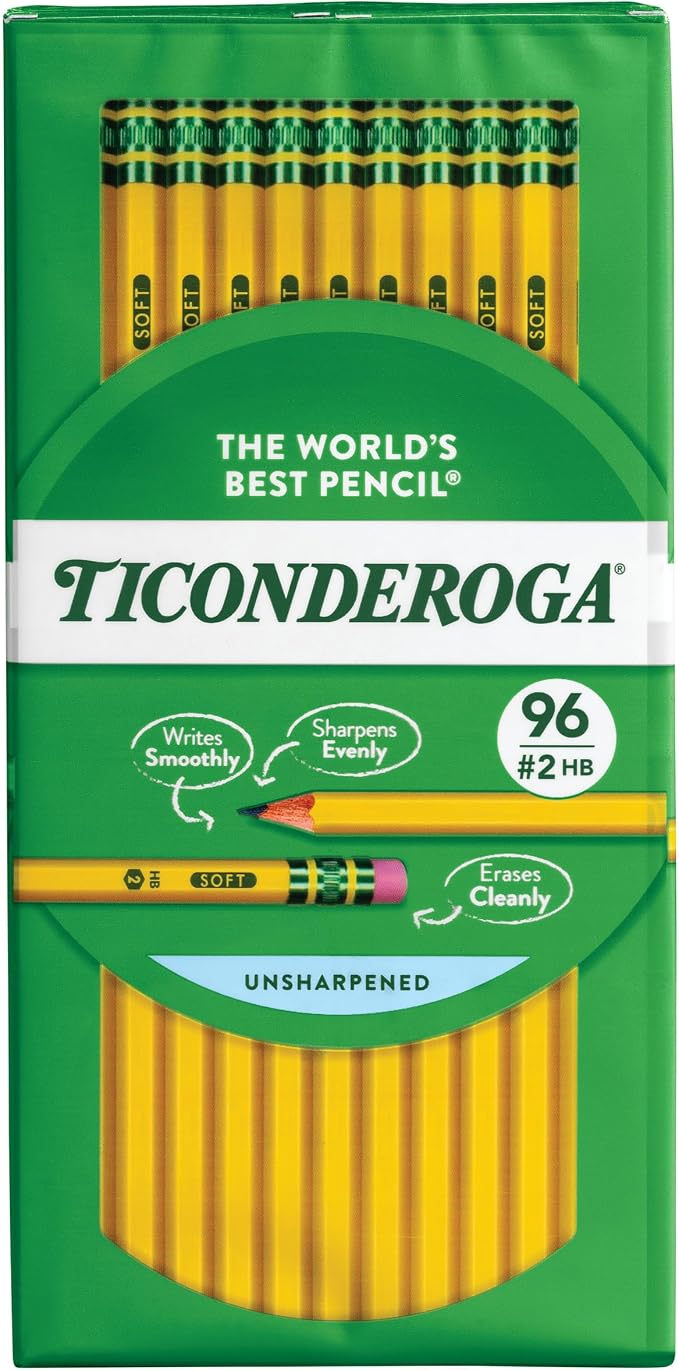 Ticonderoga Wood-Cased Pencils, Unsharpened, #2 HB Soft by Ticonderoga