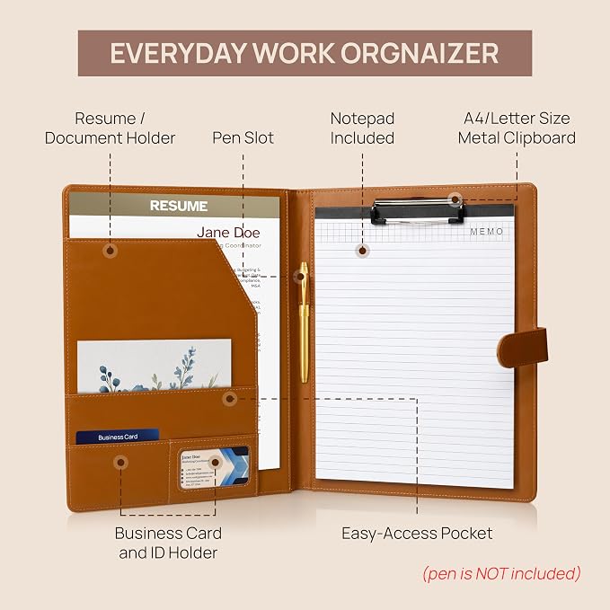 Professional Padfolio with Notepad Included | Faux Leather Portfolio Folder - Image 2