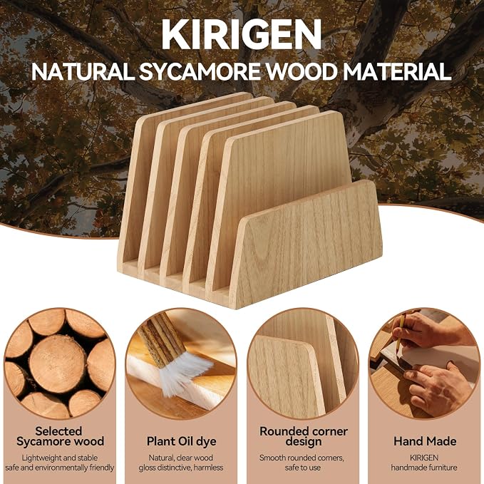 KIRIGEN Wooden Desk Mail Organizer, 5-Slot File Holder and Letter Sorter - Image 7