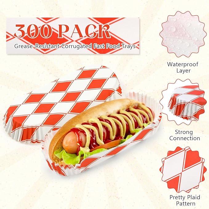 Yinkin 300 Pcs Paper Hot Dog Trays Valentine's Day 6 Inch Food Trays Concession - Image 3