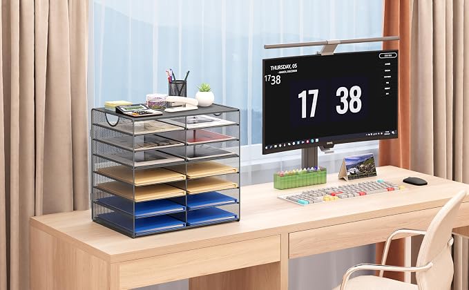 EasyPAG Paper Trays for Classroom 14 Tier Mesh Desk Organizer Shelves - Image 4