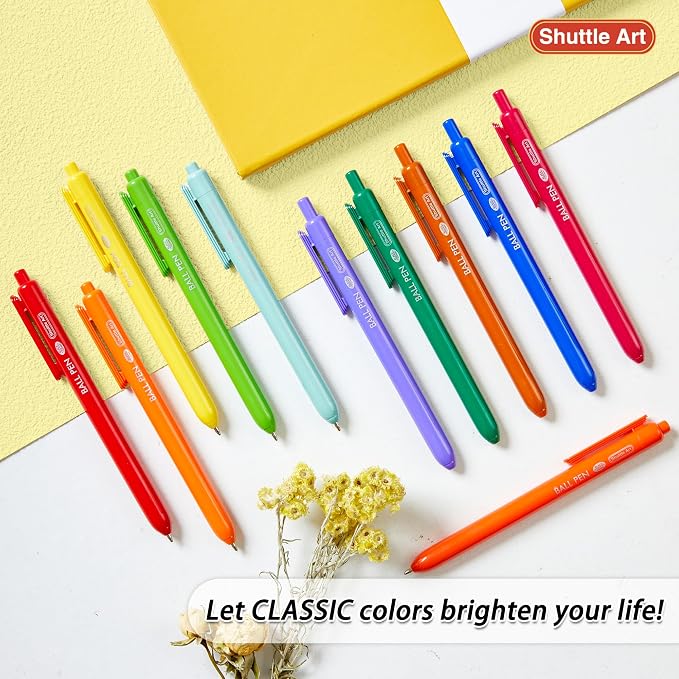 Shuttle Art Ballpoint Pens, 24 Pack Colored Retractable Black Ink Ball Point - Image 7
