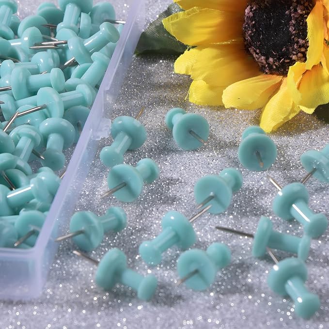 VAPKER Push Pins Tacks 120Pcs Solid LightBlue Thumb Tacks Larger Size Pin Map - Image 4