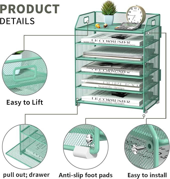 6 Tier Paper Organizer Letter Tray, Metal Mesh Paper Tray Organizer - Image 3