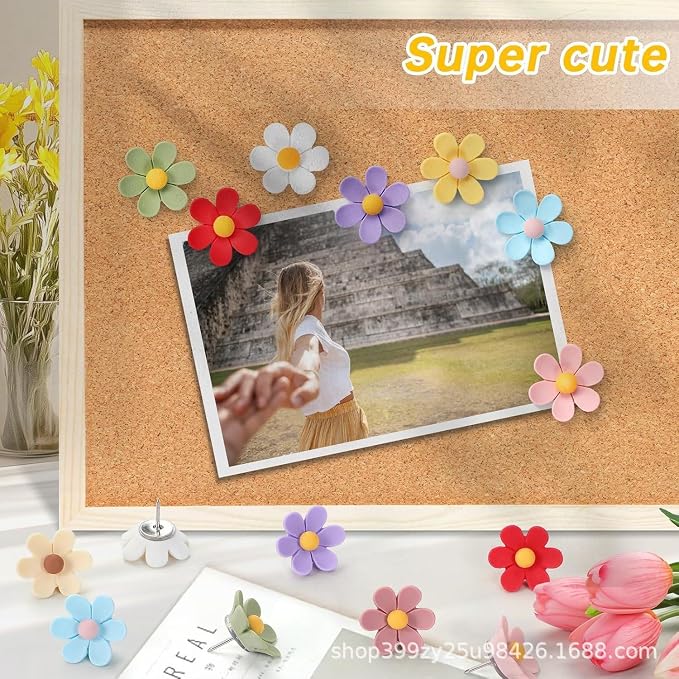 50 Pcs Flower Push Pins Cute Decorative Colorful Floral Thumb Tacks, Flower - Image 5