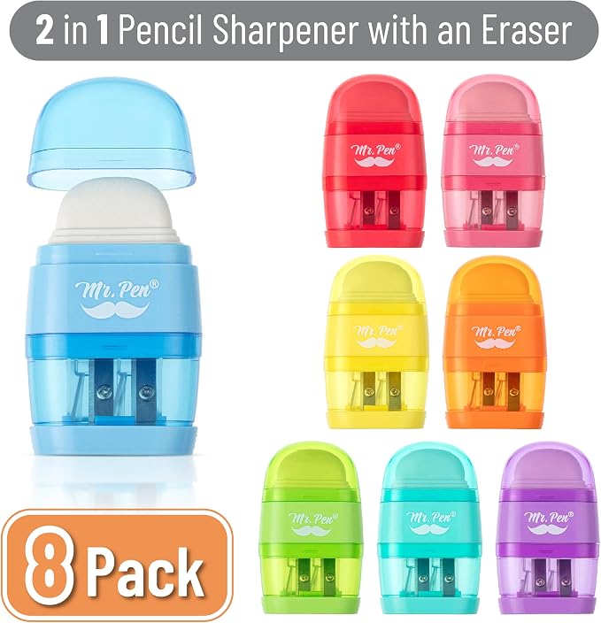 Mr. Pen- Pencil Sharpener & Eraser, 4 Pack | 2-in-1 Manual Sharpeners - Image 2