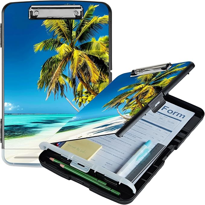 Blue Beach Palm Tree A4 Clipboard by Unknown