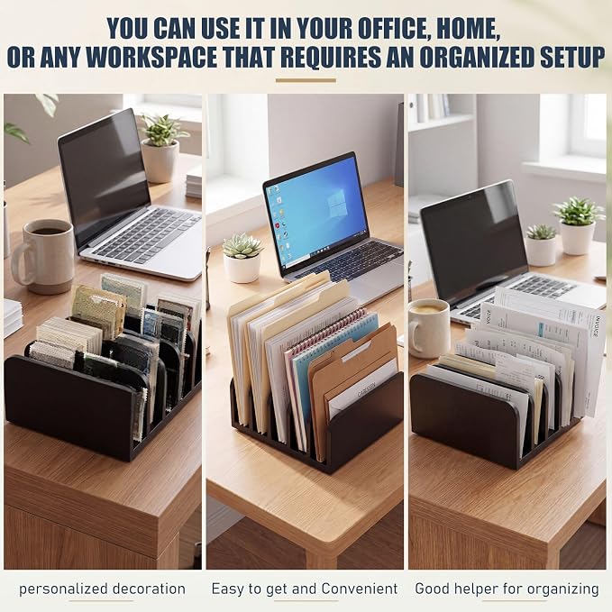 Lineshading Bamboo Letter Organizer, 5 Compartments Desk Mail Organizer - Image 5