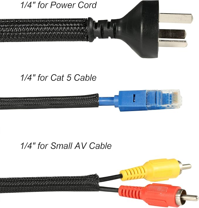 10ft - 1/4 inch Braided Cable Management Sleeve Cord Protector - Self-Wrapping - Image 3