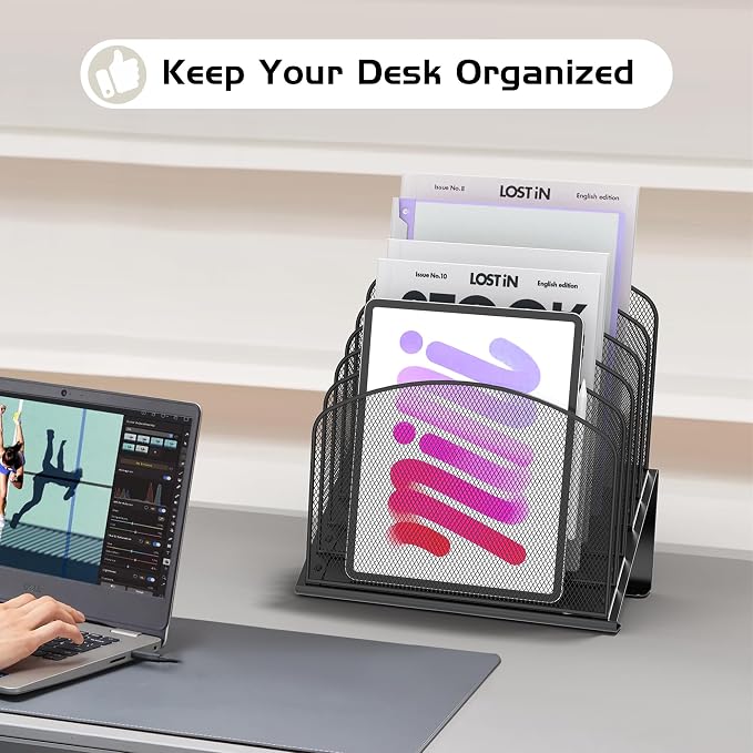 Inclined Desk File Organizer Metal Desk Magazine Folder Holder - Image 5