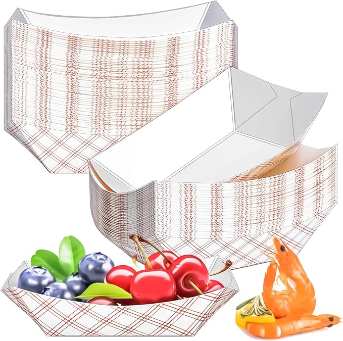 60 Pack Checkered 1 Lb Paper Food Boat Trays Disposable Paper Boats Bowls by MotBach