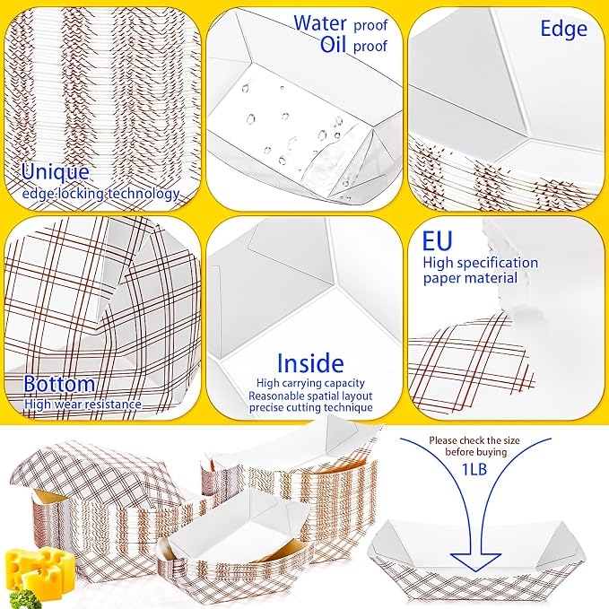 180 Pack Checkered 1Lb Paper Food Boat Trays Disposable Paper Boat Plates - Image 3