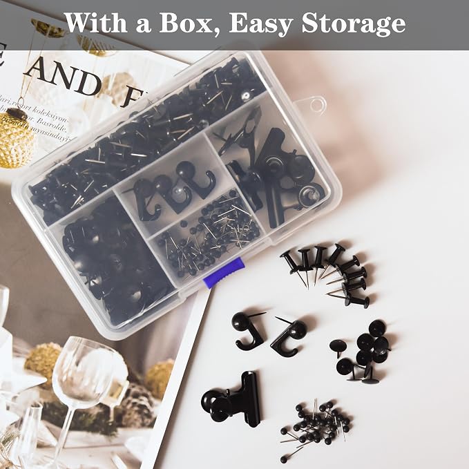 310 Pcs Black Push Pins Set, 5-Style Decorative Thumb Tacks - Image 4