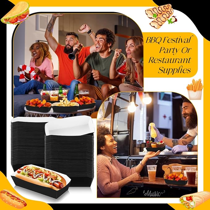 Yeaqee 100 Pcs 7" Paper Hot Dog Trays Disposable Paper Food Nacho Boats Hot Dog - Image 4