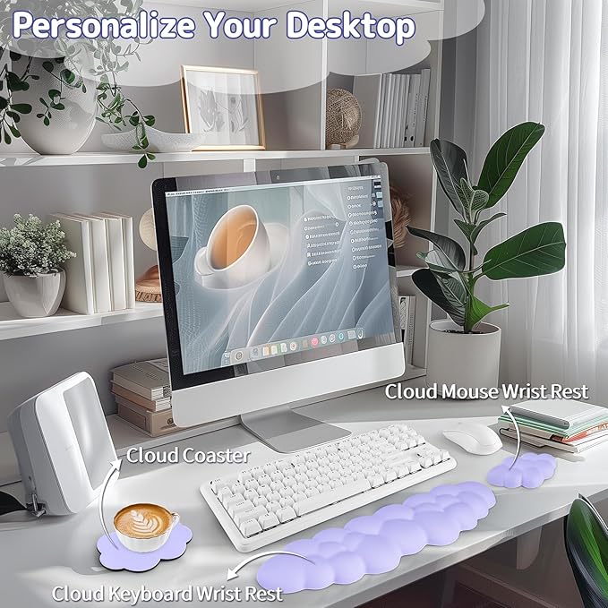 Sushret Cloud Wrist Rest Keyboard, Cloud Keyboard Wrist Pad Set - Image 2