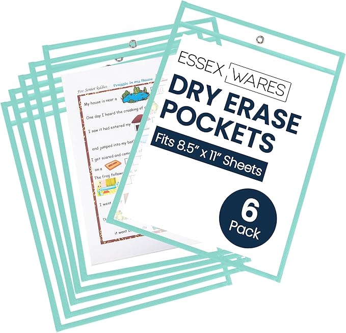 Essex Wares - 6 Pack, Durable Water-Resistant Dry Erase Pocket Document by EssexWares