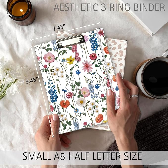 A5 Binder 3 Ring 1 Inch for 5.5"x8.5" Paper, Cute Mini Three Ring Binders - Image 2