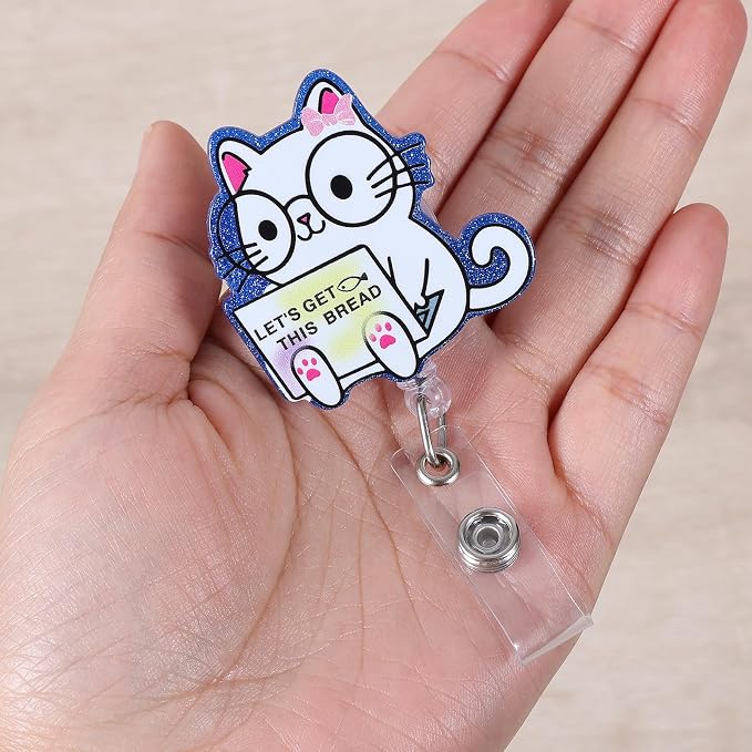 Let's Get This Bread Funny Badge Reel, Cute Cat Retractable ID Card Badge Holder - Image 2