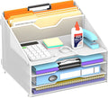 Desk File Organizer, 4 Letter Trays and 2 Upright Sections, school and by Unknown