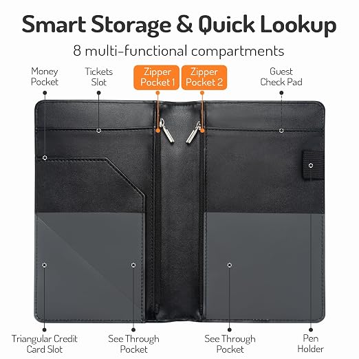 Forvencer Server Book, 2 Zipper Pocket, Server Books - Image 3