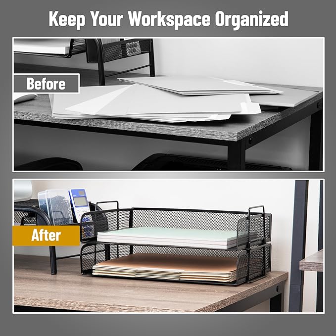 Mind Reader Stackable Paper Tray, Desktop Organizer, File Storage, Metal Mesh - Image 5