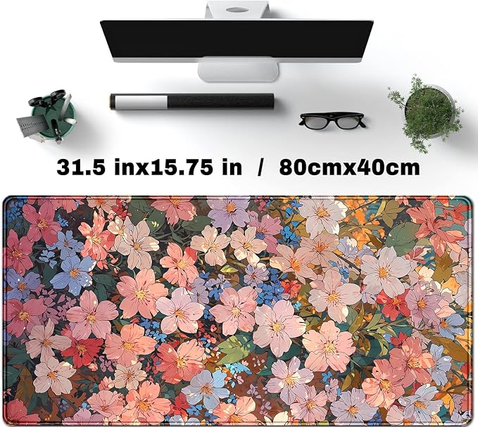 Floral Desk Mat for Women, Pastel Aesthetic Large Mouse Pad, XXL Desk Pad - Image 4