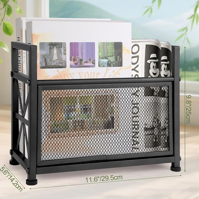 Black Magazine Holder, Metal Magazine Rack Floor, Mesh Magazine File Holder - Image 3