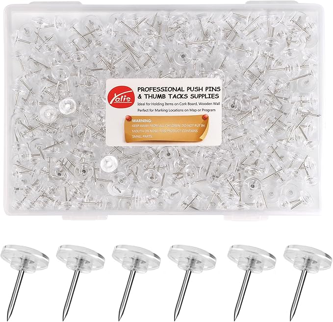 Push Pins 200-count Flat Thumb Tacks Steel Point and Plastic Head by Yalis