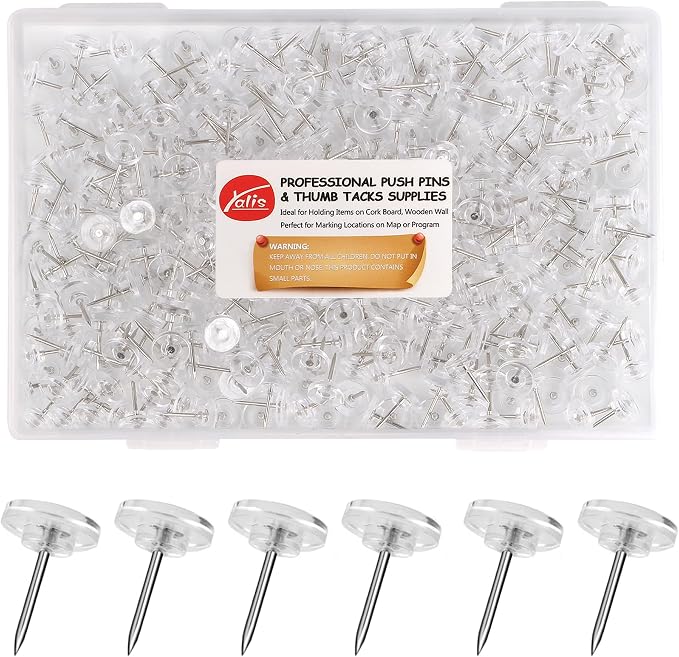 Push Pins 500-count Flat Thumb Tacks Steel Point and Plastic Head by Yalis