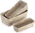 3 Natural Wicker Baskets Set Rectangular Handwoven Seagrass Basket Storage Bins by Unknown