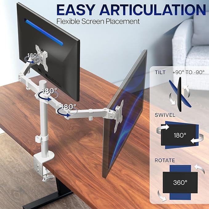 VIVO Dual Monitor Desk Mount for 13 to 30 inch Screens, STAND-V002W | White - Image 3