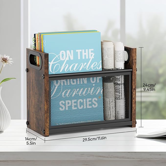 Rustic Magazine Holder, Wood Magazine Rack Floor, Magazine Storage Basket - Image 3