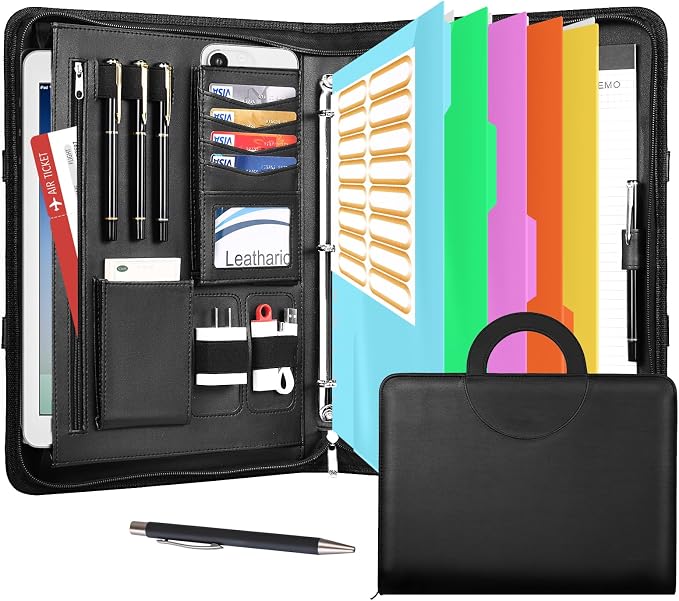 Leathario Portfolio Binder, Includes 5 Folder Index Dividers, 13 Inch Tablets by Leathario